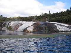 The warm highly mineralised water has promoted a luxuriant algal mat